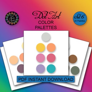Dot Art 24 Color Palettes Set 6 - 2 Pages - PDF Instant Digital Download Printable Dot Painting Practice Sheets - Swoops Mandala Color Ideas