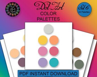 Dot Art 24 färgpaletter Set 6 - 2 sidor - PDF Direkt Digital Nedladdning Utskrivbara Dot Painting Övningsblad - Swoops Mandala Färgidéer