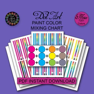 Farbmischtabelle – Mischen von Acrylfarben als PDF, sofortiger digitaler Download, druckbare Dot-Art-Malblätter – Punkte-Mandala-Farbideen