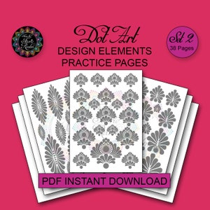 Dot Art Design Elements Practice Pages Set 2 - 38 Pages - PDF Instant Digital Download Printable Dot Painting Practice Sheets - Swishes