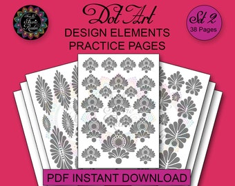 Dot Art Design Elements Practice Pages Set 2 - 38 Pages - PDF Instant Digital Download Printable Dot Painting Practice Sheets - Swishes