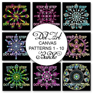 Dot Art Pattern Canvas 1 - 10 Bundle - Downloadable PDF - Mandala Dotting - Dotting Art Painting - Printable Pattern - Mandala Dot Painting