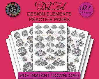 Dot Art Design Elements Oefenpagina's Set 1 - 36 Pagina's - PDF Instant Digitale Download Afdrukbare Dot Painting Oefenbladen - Swoops