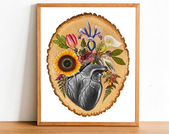 Everything Blooms Again Art Print, Heart Flower Anatomy Print, Anatomical Heart Art, Floral art print, heart anatomy print, flower print