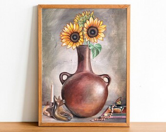 Los Girasoles Art Print, Mexican wall art, Mexican art, latin art, Mexican kitchen decor, mexican decor, mexican gifts, sunflower art