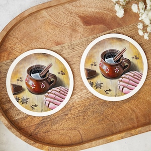 Cafecito de Olla Coasters, Ceramic Stone Coasters, Mexican Coasters, Cafecito y chisme, mexican gifts, mexican kitchen decor, Mexican art