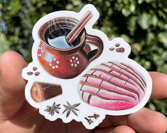 Cafecito Mañanero Sticker, Cafe de olla, Mexican Sticker, Painting sticker, Cantarito Sticker, mexican gifts, Cafecito sticker, pan dulce