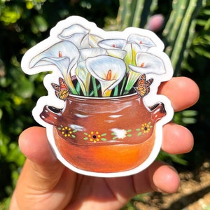 Los Alcatraces Sticker, Mexican Sticker, Painting sticker, Barro mexicano, mexican gifts, calla lily sticker, Latin, latina power