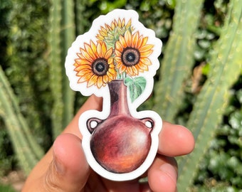 Los Girasoles Sticker, Mexican Sticker, Painting sticker, Barro mexicano, mexican gifts, sunflower sticker, Flower Stickers, Floral Sticker