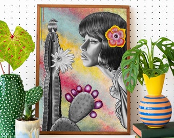 Mis Raices Art Print, Woman Art, Strong women, Latina art, Cactus art, rainbow art, powerful women art, Empowerment art, strong woman art