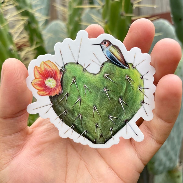 Corazon Espinado sticker, Nopal Sticker, Cactus Sticker, Mexican Sticker, Desert sticker, hummingbird sticker, flower sticker, Calcomanías