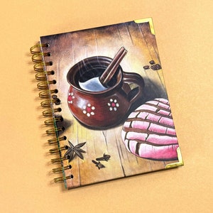 Cuaderno Espiral Cafecito Mañanero, Cuaderno Espiral de Tapa Dura, regalos mexicanos, libretas, cafecito, pan dulce, cerámica mexicana