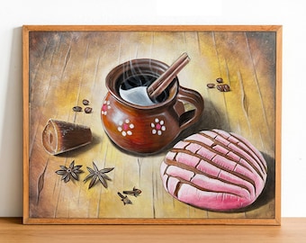 Cafecito Mañanero Art Print, Cafe de Olla, Mexican wall art, Mexican art, latin art, Mexican kitchen decor, mexican decor, mexican gifts