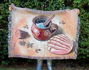 Cafecito Mañanero Blanket, Cafe de Olla, Mexican Blanket, Woven Blanket, Mexican art, mexican decor, mexican gifts, cobijas mexicanas