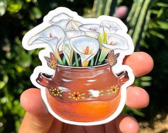 Los Alcatraces Sticker, Mexican Sticker, Painting sticker, Barro mexicano, mexican gifts, calla lily sticker, Latin, latina power