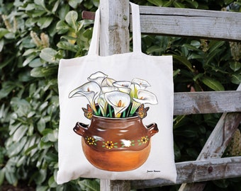 Los Alcatraces Tote Bag, Mexican bag, Mexican gifts, calla lily tote bag, floral tote bag, flowers, mothers gift