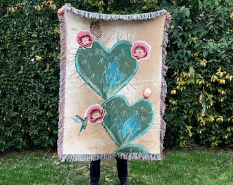 Corazones Espinados Blanket, Cactus blanket, Nopal Art, Mexican Blanket, Woven Blanket, mexican decor, mexican gifts, Mexican art