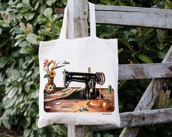 La Maquina de la Abuela Tote Bag, Knitting Tote Bag, Sewing Lover, Mexican bag, Mexican gifts, shopping bag, Sewing Machine, grandma gift
