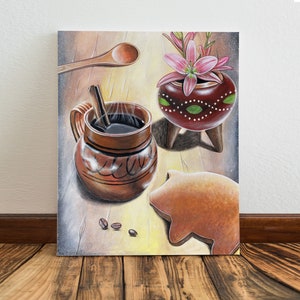 Cafe de la mañana Canvas Print, Cafe de Olla, Mexican wall art, Mexican art, mexico art, Mexican kitchen decor, mexican decor, mexican gifts