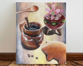 Impresión en lienzo de Café de la mañana, Café de Olla, arte mural mexicano, arte mexicano, arte de México, decoración de cocina mexicana, decoración mexicana, regalos mexicanos