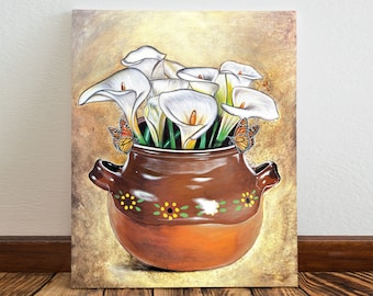 Los Alcatraces Canvas Print, Mexican wall art, Mexican art, Mexico art, Mexican kitchen decor, mexican decor, mexican gifts, Calla Lily art