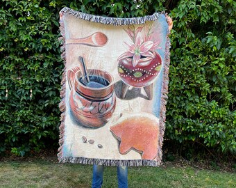 Café de la Mañana Blanket, Cafe de Olla, Mexican Blanket, Woven Blanket, Mexican art, mexican decor, mexican gifts, cobijas mexicanas