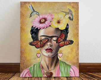 Frida Soñando Canvas Print, Mexican wall art, Mexican art, latin art, Mexican decor, mexican gifts, Frida art, mexican folk art