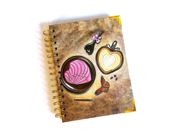 Cafecito Con Amor Spiral Notebook, Hardcover Spiral Notebook, mexican gifts, notebooks, cafecito, pan dulce, mexican pottery, concha