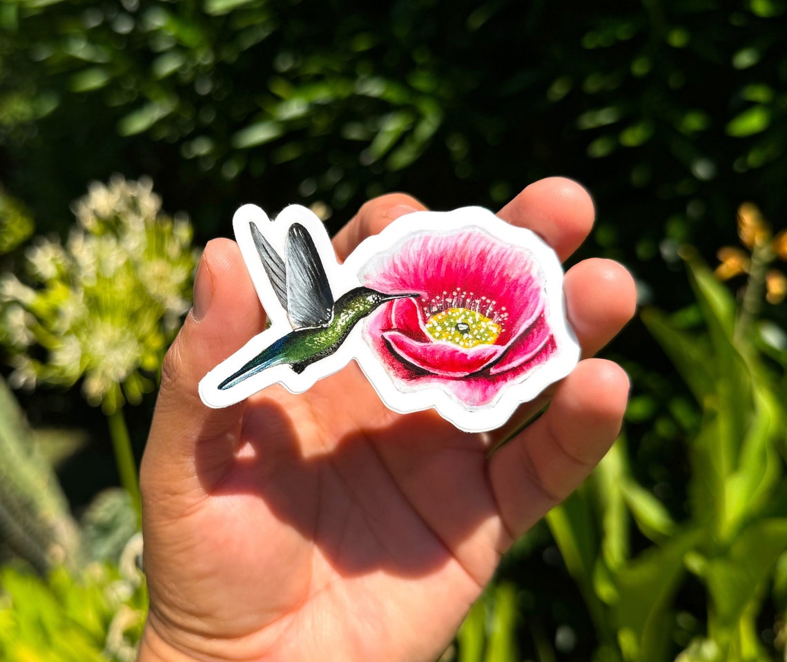 Colibri Y Flor Sticker, Pink Flower, Hummingbird Sticker, Flower ...