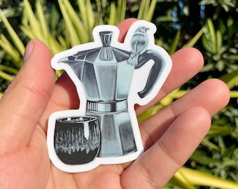 Autocollant de café du matin, autocollant de pot de Moka, autocollants de café, autocollant de pot de café italien, amateurs de café, autocollant de peinture, autocollants d'art