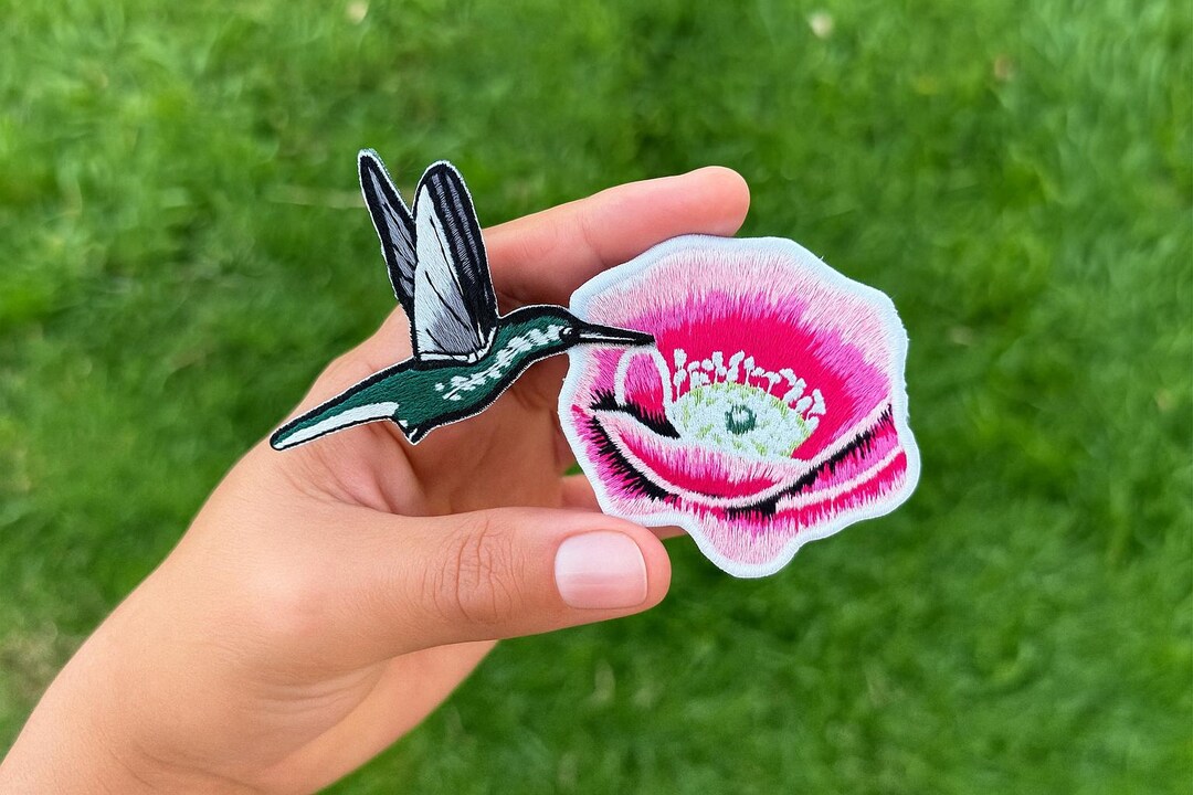 Hummingbird Embroidered Iron on Patch, Embroidered Patch, Patches, Bird ...