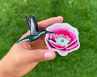 Toppa ricamata con colibrì da stirare, toppa ricamata, toppe, toppa con uccello, toppa con fiore, toppa applicata, toppa con fiore da stirare