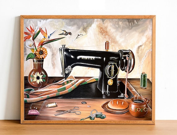 La Maquina de la Abuela Art Print, Sewing Machine, Mexican art, Mexican painting, Mexican decor, mexican gifts, Vintage Sewing art
