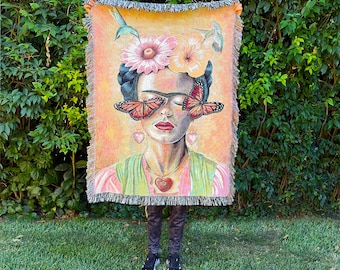 Frida Soñando Blanket, Frida art, Mexican Blanket, Woven Blanket, Mexican art, mexican decor, mexican gifts, mexican tapestry
