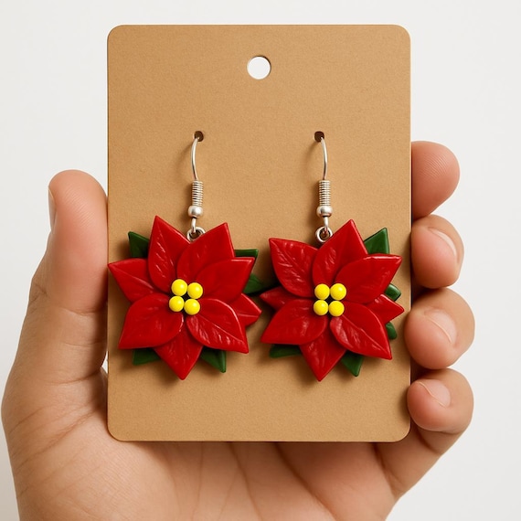 Poinsettia Earrings, Christmas earrings, festive earrings,  Mexican Earrings, holiday earrings, mexican jewelry, Latina earrings
