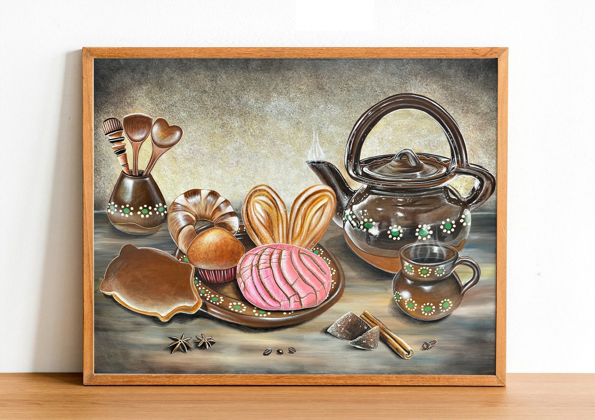 Cafecito Y Pan Dulce Art Print, Cafe de Olla, Mexican wall art, Mexican art, pan dulce, Mexican kitchen, mexican decor, mexican gifts