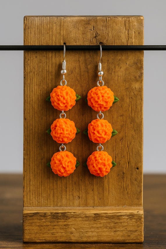 Cempasuchil Earrings, Day of the Dead Earrings, Marigold Flower, Mexican Earrings,  Mexican gifts, mexican art, dia de los muertos