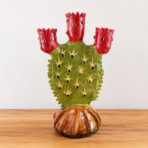 Nopal Candle Holder, Mexican Candle Holder, Barro mexicano, Prickly Pear Decor, Talavera Style, Mexican Art, Rustic Home Decor, cactus art