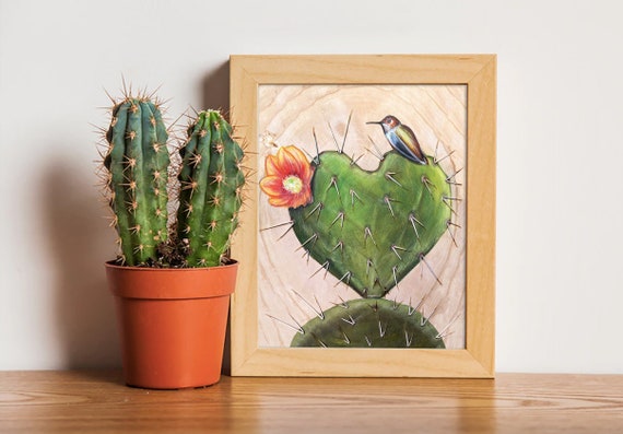 Nopal Del Corazon Art Print, Nopal Art, Heart Shaped Nopal Painting, Cactus  Hummingbird Heart, Desert and Hummingbird - Etsy