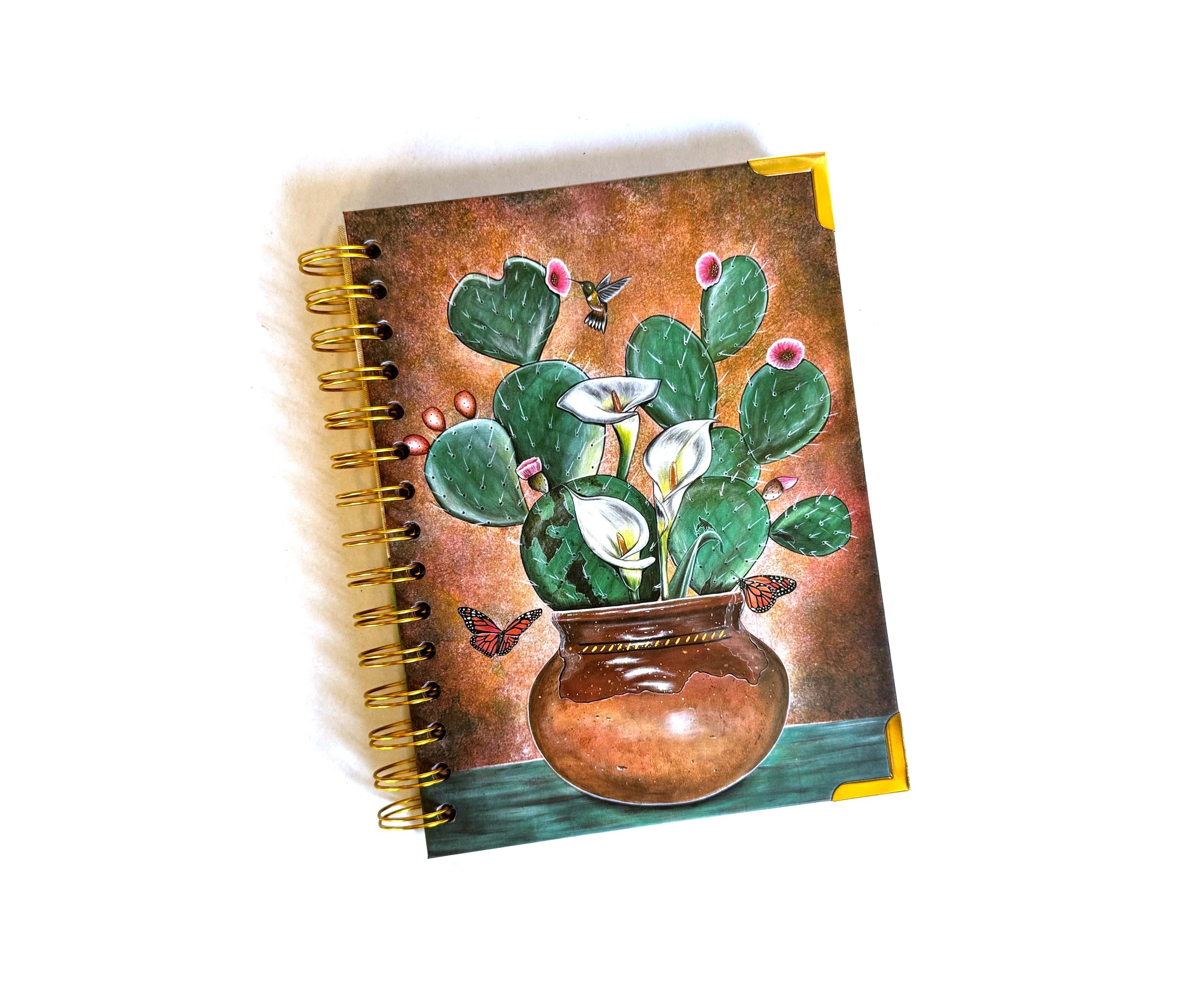 Alcatraces Y Nopales Spiral Notebook, Hardcover Spiral Notebook, mexican gifts, notebooks, Barro mexicano, calla lily flower, mexican art