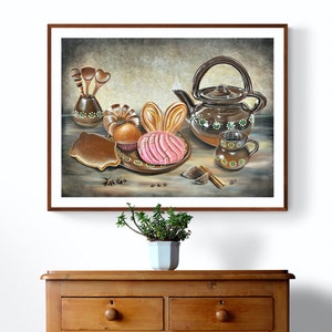 Cafecito Y Pan Dulce Art Print, Cafe de Olla, Mexican wall art, Mexican art, pan dulce, Mexican kitchen, mexican decor, mexican gifts 画像 2