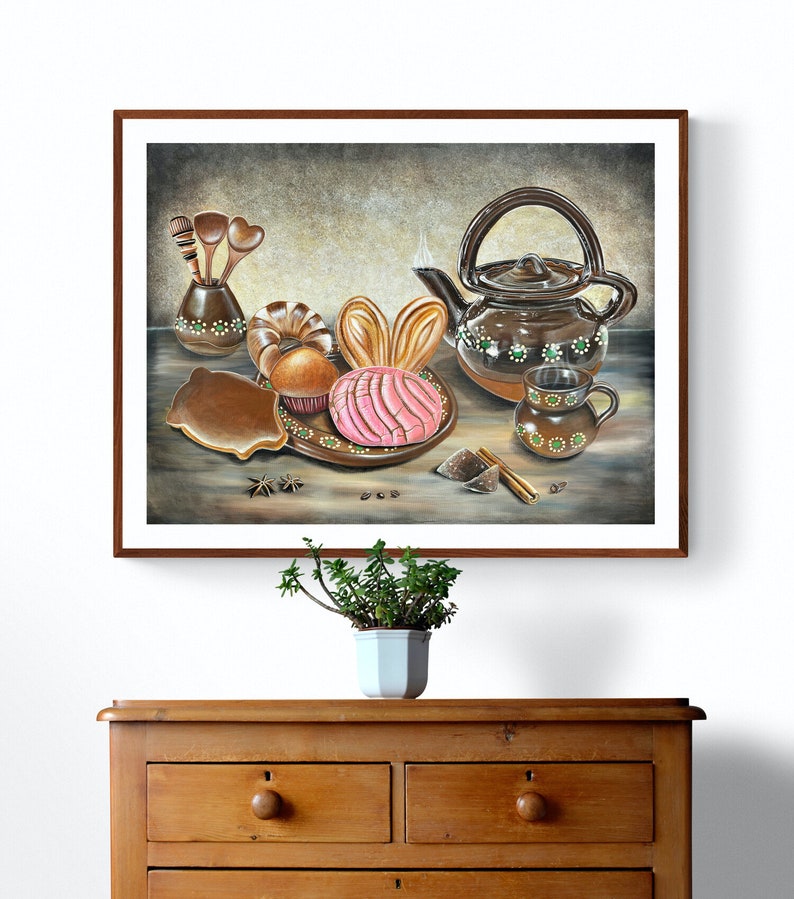 Cafecito Y Pan Dulce Art Print, Cafe de Olla, Mexican wall art, Mexican art, pan dulce, Mexican kitchen, mexican decor, mexican gifts 画像 2