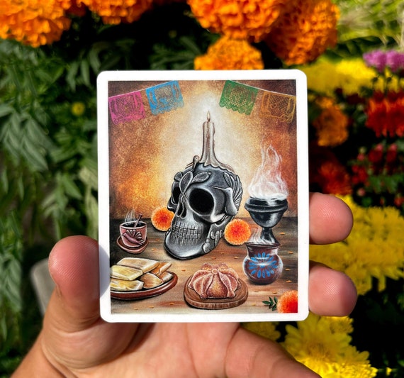 La Ofrenda Sticker, Day of the dead sticker, Altar de muertos sticker, Mexican Art, skull sticker, mexican stickers, marigold sticker
