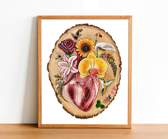 Floreciendo Art Print, Heart Flower Anatomy Print, Anatomical Heart Art, Floral art print, heart anatomy print, flower print, Heart painting