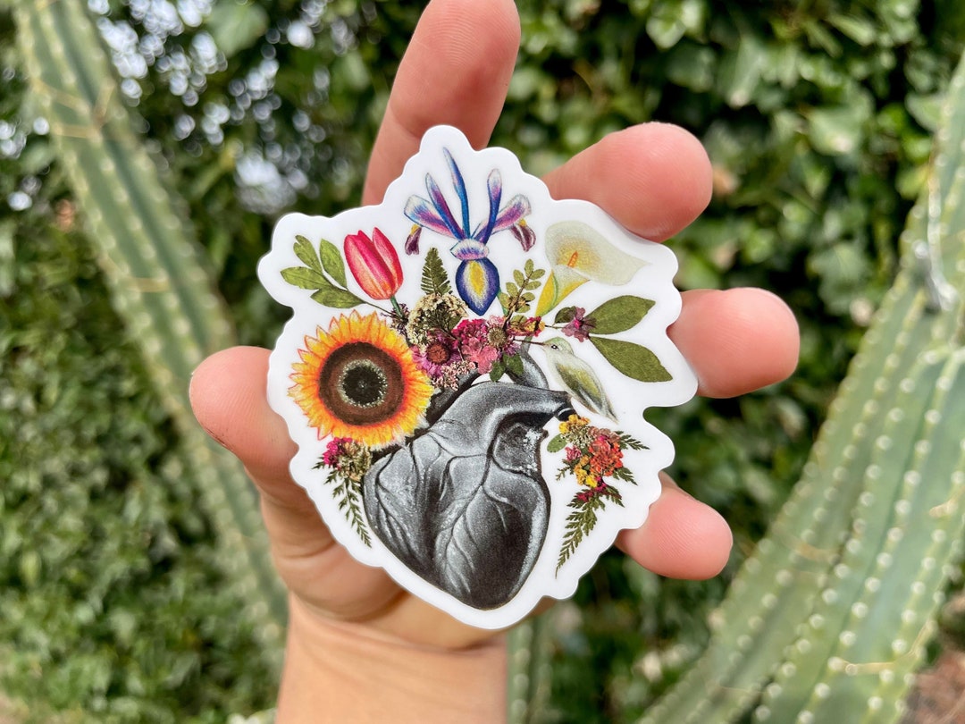 Everything Blooms Again Sticker, Heart and Flowers Sticker, Anatomical ...