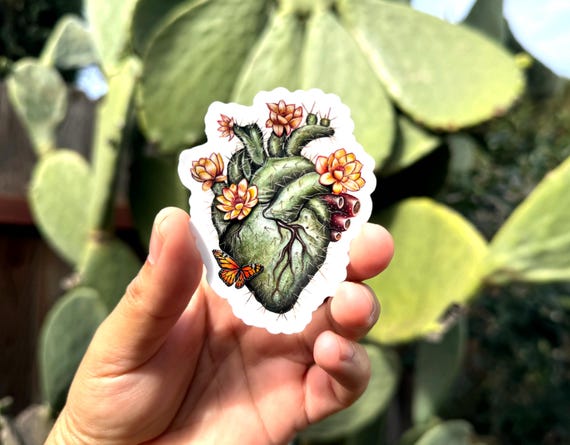 Corazon Renaciendo sticker, Nopal Sticker, Cactus Sticker, Mexican Sticker, Desert sticker,Anatomical Heart sticker, Medical Heart Sticker