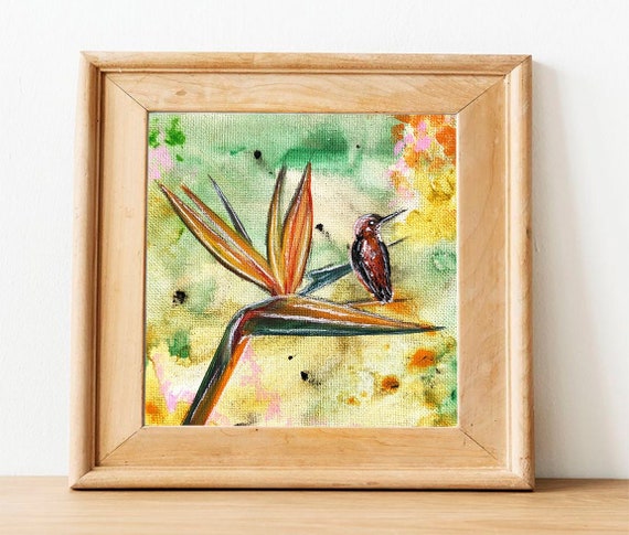 Ave de Paraiso Art Print, Tropical art, Bird of paradise art, Tropical flower, Botanical painting, Latin art, mexican wall art, Hummingbird
