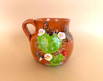 Corazones Espinados Mug, handmade polymer clay mug, Artisanal Mug, Nopal, cactus mug, mexican mug, Desert Mug, Cactus lovers, succulent mug