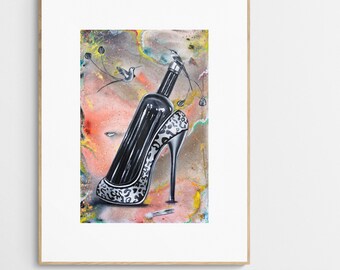 Wine and High Heel Wall Art, Fashion Art Print, Wine art print, Wine lovers  gift, Fashion Poster