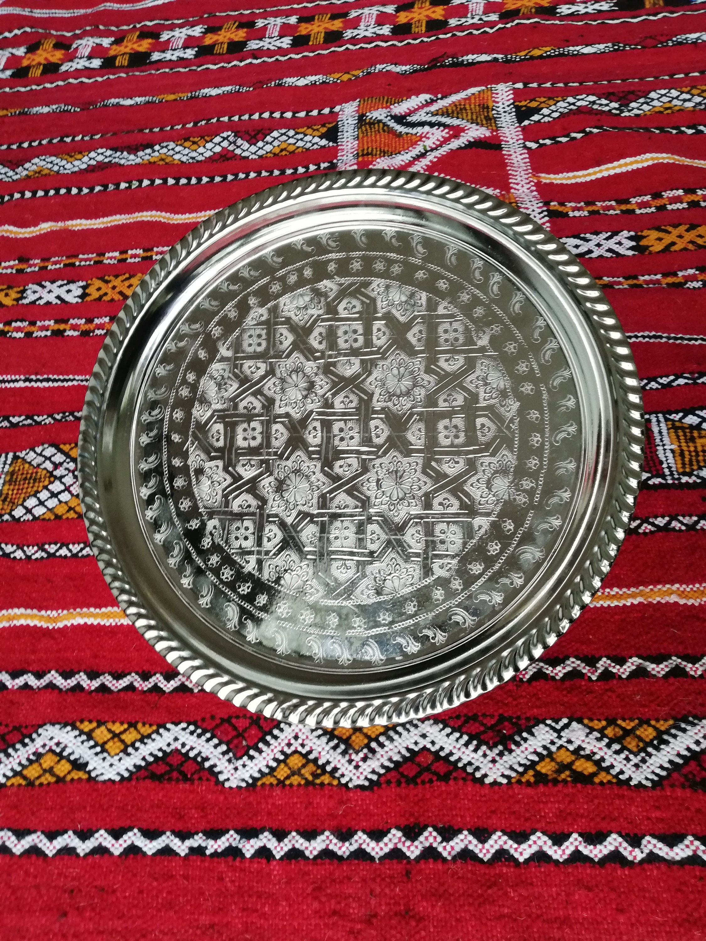 Plateau Rond en Métal Argenté